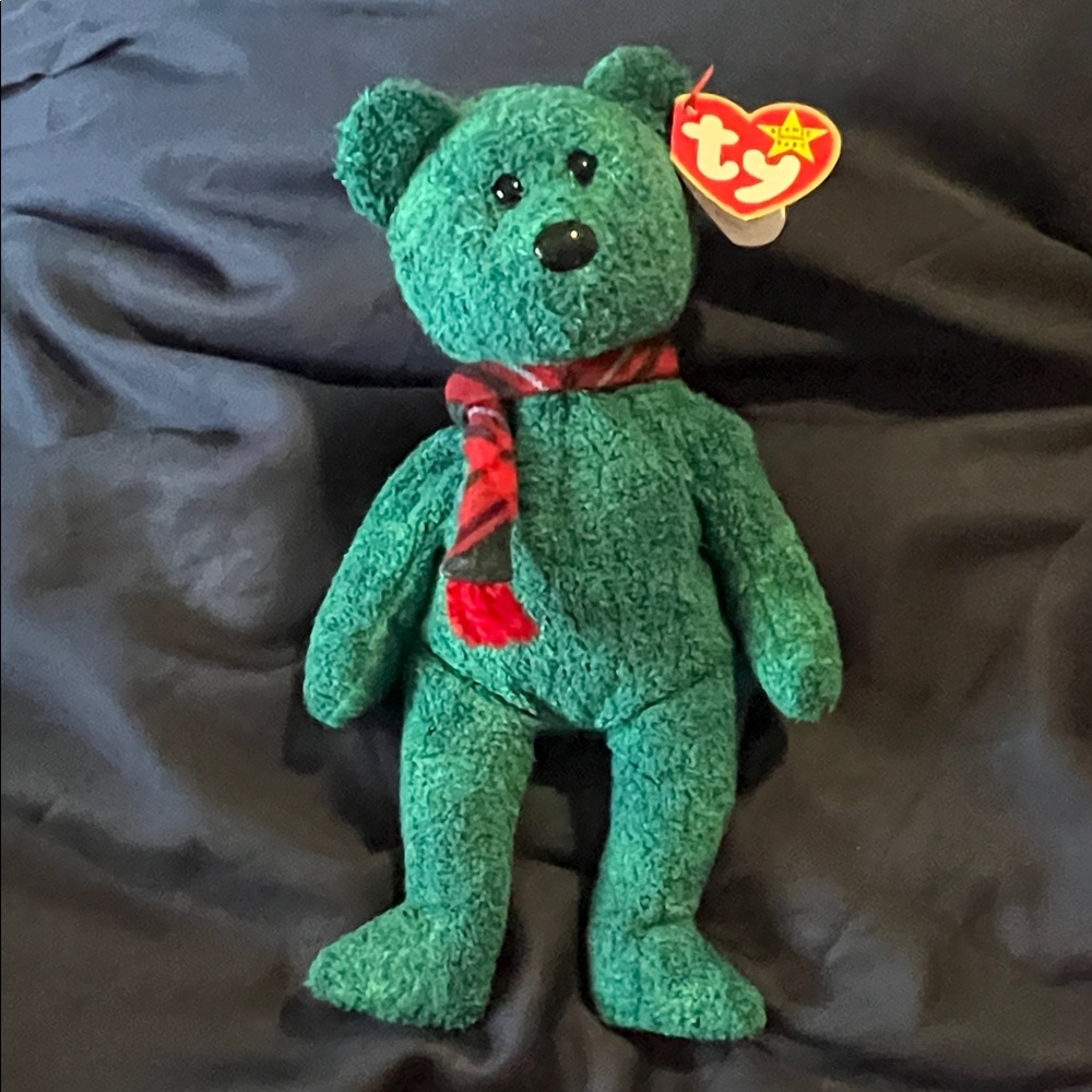 Ty Emerald Green Bear with Red Plaid Scarf